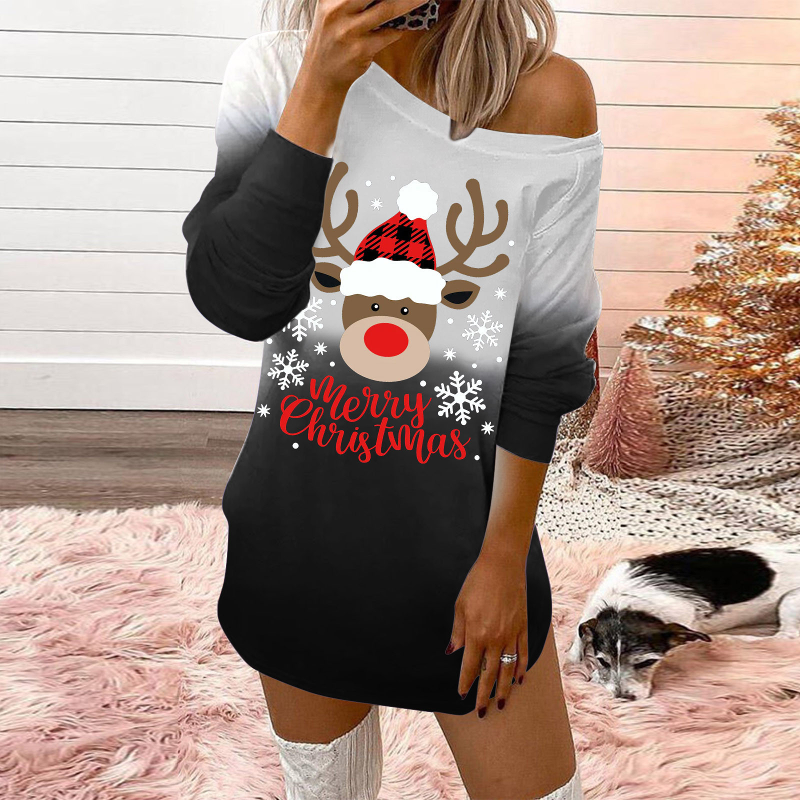 Black Friday Deals 2021 Holiday Dresses for Women Women Off The Shoulder  Christmas Printed Long Sleeve Sunflower Fall Casual Dress | Walmart Canada